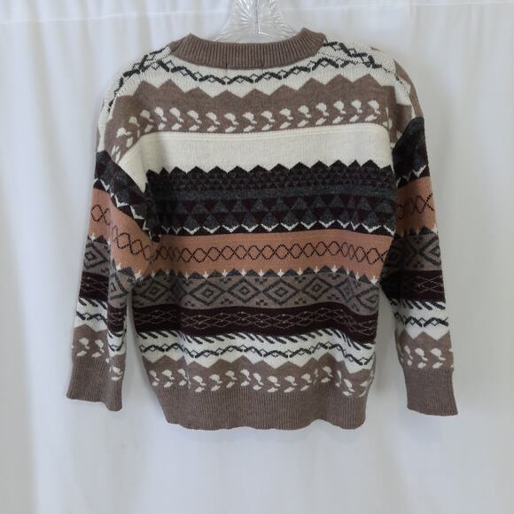 Romantichut Cropped Boho Geometric Print Cozy Sweater Neutral Tones Size Small - Picture 2 of 9